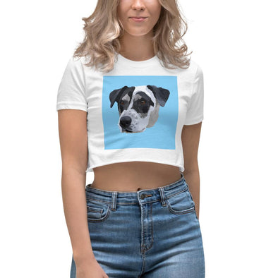 Women's Pet Print White Crop Top Light Blue