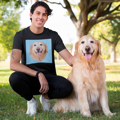 Men's Black Custom Pets Print T-Shirt