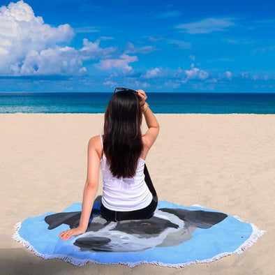 Custom Pet Print Round Beach Blanket On Beach