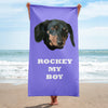 Pet Print Beach Towel With Text-Purple