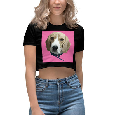 Women's Pet Print Black Crop Top - Pink