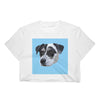 Womens Custom Pet Print White Crop Top- Skyblue